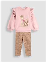 JOJO MAMAN BÉBÉ Cheetah Applique Frill Sweatshirt And Legging Set 18-24 months