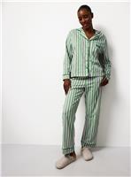 Mini Me Women's Wicked Green & Pink Stripe Print Traditional Pyjamas L