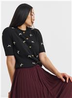 JD WILLIAMS Bow Short Sleeve Cardigan Black 32-34