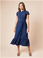 DOROTHY PERKINS Frill Sleeve Belted Midi Shirt Dress 8
