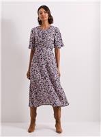 DOROTHY PERKINS Pink Floral Twist Front Angel Sleeve Midi Dress 10