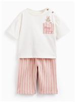 White & Pink Peter Rabbit Tee & Trousers Set 3-6 months