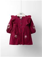 JOJO MAMAN BÉBÉ Cross Stitched Frill Sleeve Button Through Dress 6-12 months