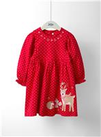JOJO MAMAN B&Eacute;B&Eacute; Christmas Woodland Friends Frill Sleeve Dress 3-4 Years