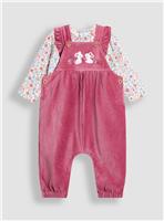 JOJO MAMAN BÉBÉ Mouse Friends Applique Velour Dungarees And Top Set 6-12 months