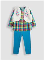 JOJO MAMAN BÉBÉ Floral Smocked Top Leggings And Borg Gilet Set 6-12 months