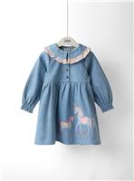 JOJO MAMAN B&Eacute;B&Eacute; Unicorn Applique Frill Collar Denim Dress 6-12 months