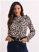 DOROTHY PERKINS Animal Ruffle Neck Printed Long Sleeve Blouse 16