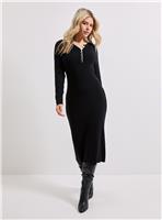 DOROTHY PERKINS Black Henley Crew Knitted Midi Dress L