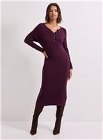 DOROTHY PERKINS Burgundy Henley Crew Knitted Midi Dress S