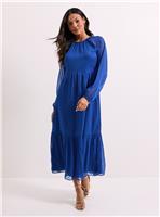 DOROTHY PERKINS Dobby Chiffon Tiered Blouson Sleeve Midaxi Dress 8