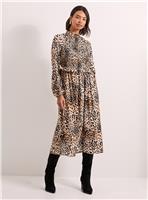 DOROTHY PERKINS Animal Shirred Bodice Frill Detail Midi Dress 8