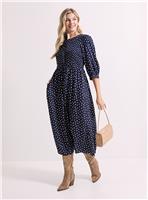 DOROTHY PERKINS Navy Shirred Bodice Button Detail Midi Dress 10