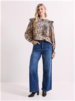 DOROTHY PERKINS Animal Printed Shirred Yoke Frill Detail Top 12