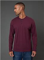 BURTON Burgundy Long Sleeve Grandad Neck T Shirt S