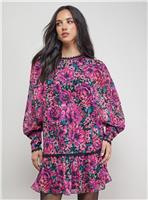 OASIS Printed Blouson Sleeve Tie Back Mini Dress 16