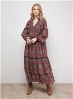 OASIS Printed Cape Detail Lace Trim Boho Maxi Dress 8