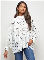 OASIS Polkadot Pleated Tie Neck Balloon Sleeve Blouse 8