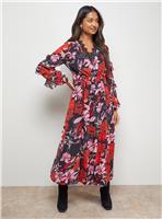 OASIS Printed Lace Detail Frill Sleeve Midi Dress 18