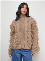 WAREHOUSE Fringe Cross Back Cable Jumper L