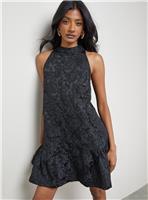 WAREHOUSE Jacquard High Neck Drop Hem Mini Dress 10