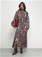 WAREHOUSE Paisley Burnout Spot High Neck Godet Midi Dress 8