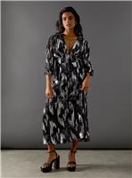 WAREHOUSE Metallic Paisley Jacquard Plunge Neck Button Through Midi Dress 16