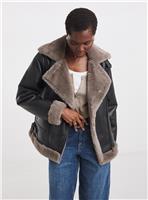 JD WILLIAMS Contrast Faux Fur Lined Aviator Jacket 32