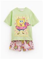 Green SpongeBob Print Shortie Pyjamas 6-7 years