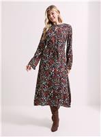 DOROTHY PERKINS Animal Keyhole Belted Long Sleeve Midi Dress 10