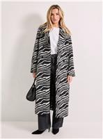 DOROTHY PERKINS Zebra Double Breasted Crombie Coat Mono 10