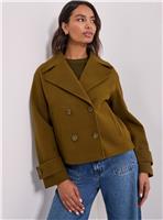 DOROTHY PERKINS Cuff Detail Wide Collared Short Coat Olive 12