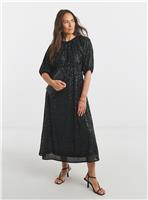 JD WILLIAMS Linear Sequin Puff Sleeve Midi Dress 26