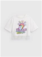 White Rolling Stones Graphic Fringed T-Shirt 5 years
