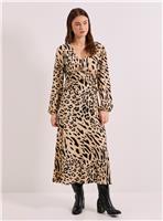 DOROTHY PERKINS Animal V Neck Empire Seam Blouson Sleeve Midi Dress 16