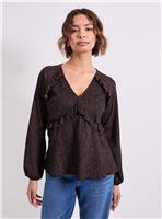 DOROTHY PERKINS Brown Animal Empire Seam Frill Detail Printed Jersey Top 10