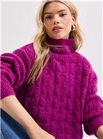 DOROTHY PERKINS Cable Roll Neck Jumper Fuchsia S