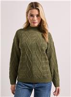 DOROTHY PERKINS Khaki Twisted Cable Funnel Longline Jumper L