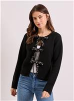 DOROTHY PERKINS Black Leopard Bow Detail Cardigan True Black XL