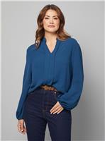 WALLIS Collarless Woven Blouse - Teal 14