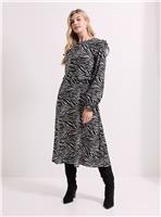 DOROTHY PERKINS Zebra Frill Detail Long Sleeve Midi Dress 14