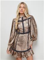 OASIS Stud Trim Long Sleeve High Neck Mini Dress 14