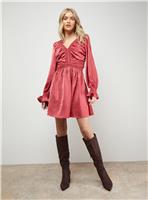 OASIS Lace Trim Gathered V Neck Mini Dress 14