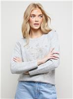 OASIS Floral Embellished Ribbed Shoulder Crew Neck Jumper L