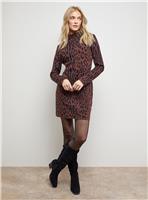 OASIS Leopard Print High Neck Knitted Mini Dress M