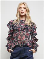 OASIS Printed Frill Yoke High Neck Blouse 10