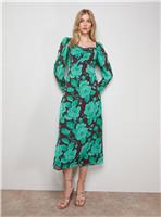 OASIS Printed Chiffon Shoulder Detail Shirred Back Midi Dress 16