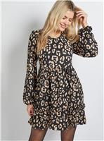 DOROTHY PERKINS Animal Tiered Scoop Neck Jersey Smock Mini Dress 10
