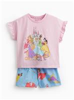 Pink Disney Princess Print Frill Sleeve Shortie Pyjamas 3-4 years