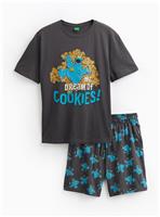 Black Sesame Street Cookie Monster Print Shortie Pyjamas XL